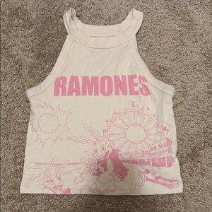 American Eagle Outfitters Pink and Cream Graphic Crop Top